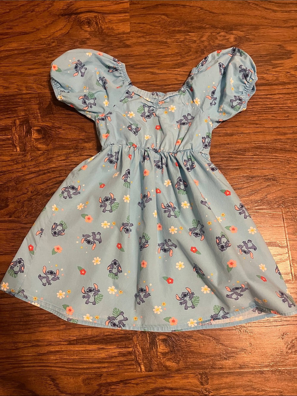 Disney Light Blue Puff-Sleeve Dress with Character & Floral Print
